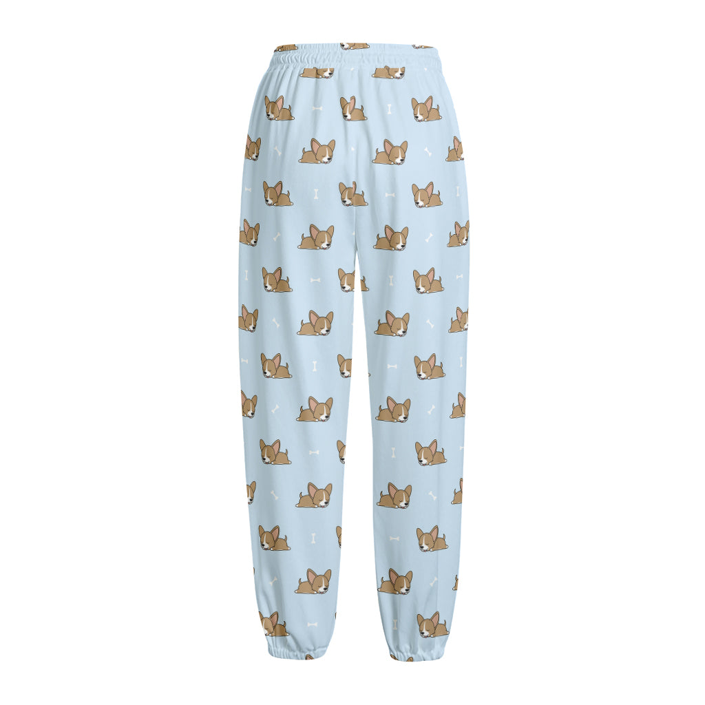 Sleeping Chihuahua Pattern Print Fleece Lined Knit Pants