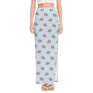 Sleeping Chihuahua Pattern Print High Slit Maxi Skirt