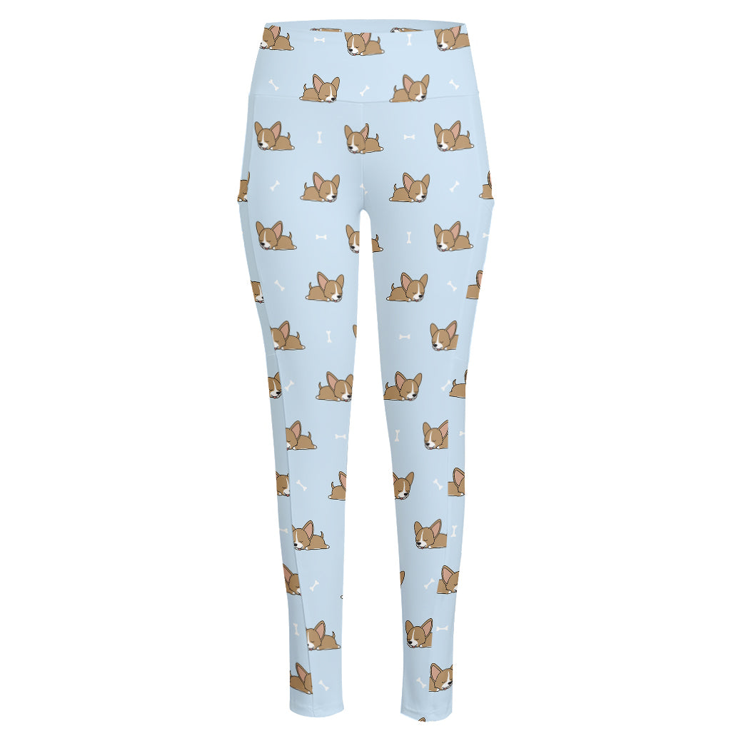 Sleeping Chihuahua Pattern Print High-Waisted Pocket Leggings