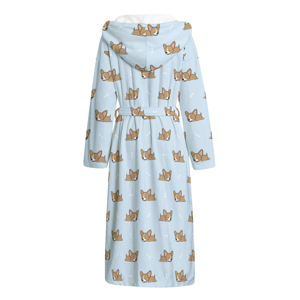 Sleeping Chihuahua Pattern Print Hooded Bathrobe