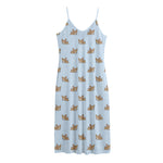 Sleeping Chihuahua Pattern Print Jersey Midi Cami Dress