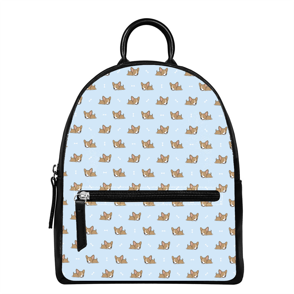 Sleeping Chihuahua Pattern Print Leather Backpack