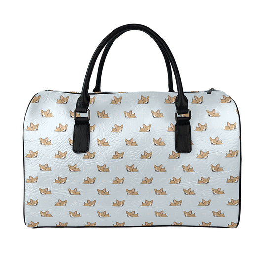 Sleeping Chihuahua Pattern Print Leather Duffle Bag