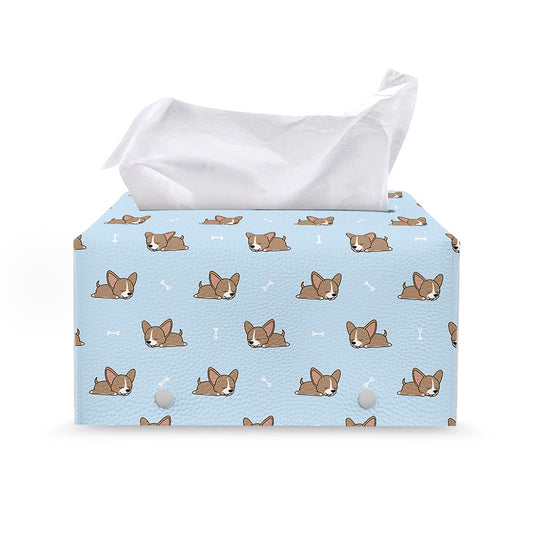 Sleeping Chihuahua Pattern Print Leather Tissue Box Cover