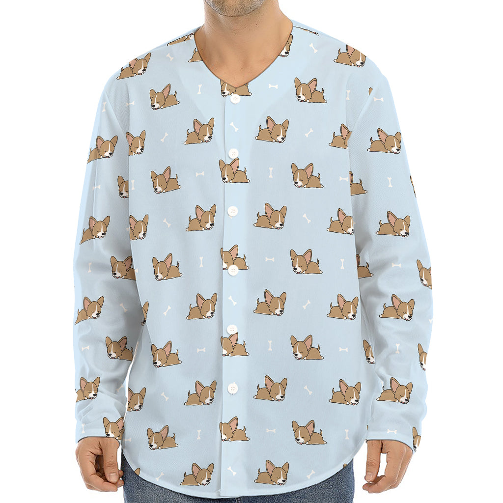 Sleeping Chihuahua Pattern Print Long Sleeve Baseball Jersey