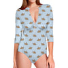 Sleeping Chihuahua Pattern Print Long Sleeve Swimsuit