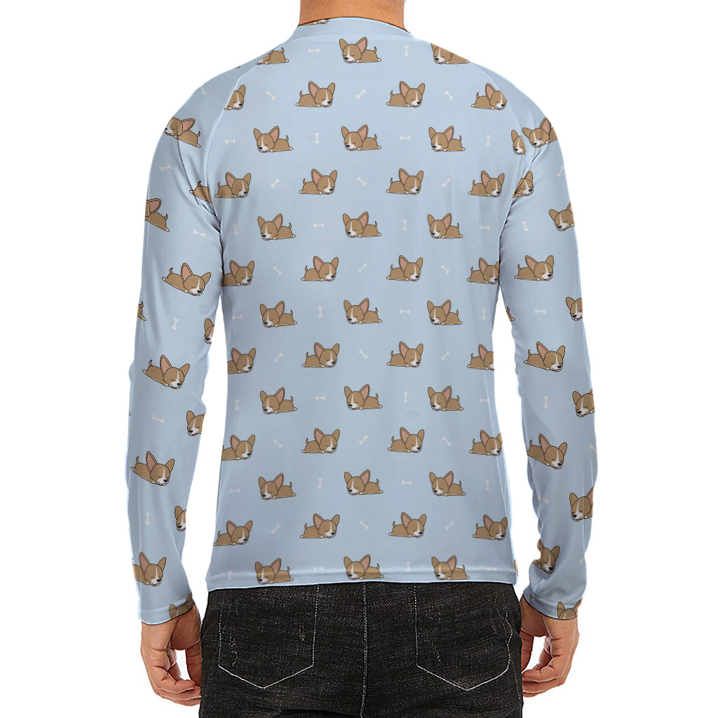 Sleeping Chihuahua Pattern Print Men's Long Sleeve Rash Guard