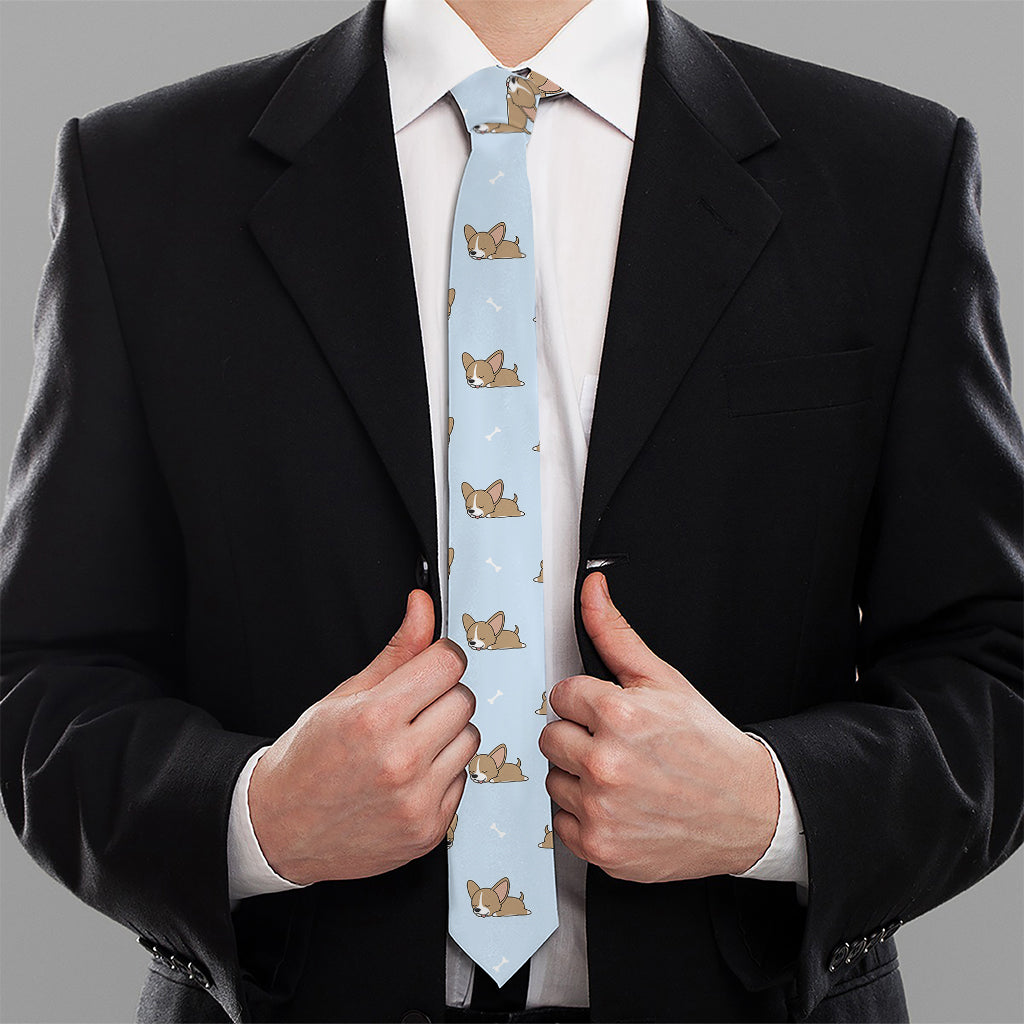 Sleeping Chihuahua Pattern Print Necktie