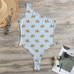 Sleeping Chihuahua Pattern Print One Shoulder Bodysuit