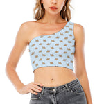 Sleeping Chihuahua Pattern Print One Shoulder Crop Top