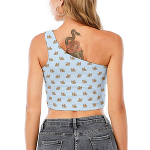 Sleeping Chihuahua Pattern Print One Shoulder Crop Top