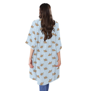 Sleeping Chihuahua Pattern Print Open Front Beach Cover Up