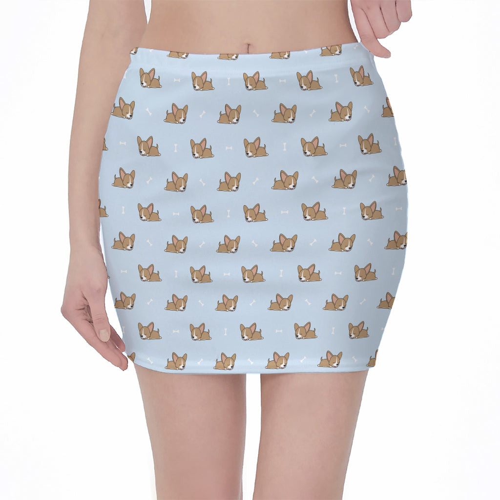 Sleeping Chihuahua Pattern Print Pencil Mini Skirt