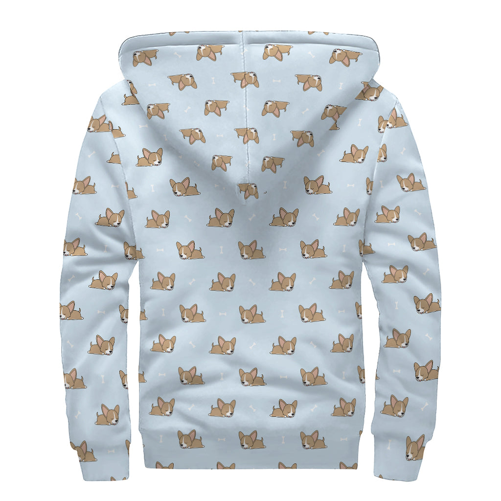 Sleeping Chihuahua Pattern Print Sherpa Lined Zip Up Hoodie