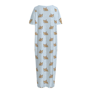 Sleeping Chihuahua Pattern Print Short Sleeve Long Nightdress