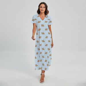 Sleeping Chihuahua Pattern Print Short Sleeve Maxi Dress