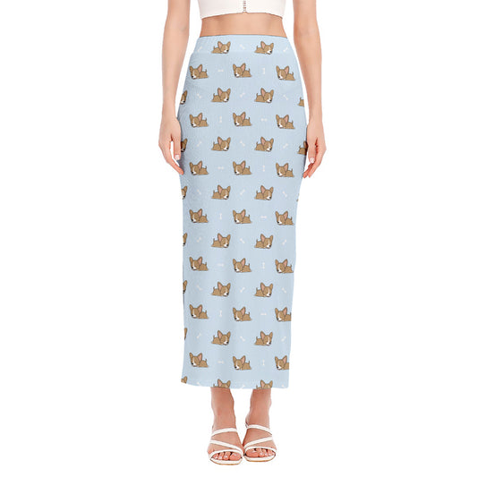 Sleeping Chihuahua Pattern Print Side Slit Maxi Skirt