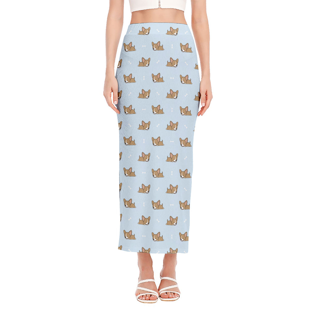 Sleeping Chihuahua Pattern Print Side Slit Maxi Skirt