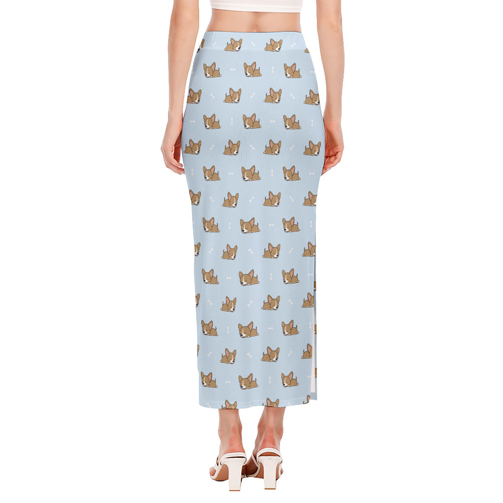 Sleeping Chihuahua Pattern Print Side Slit Maxi Skirt