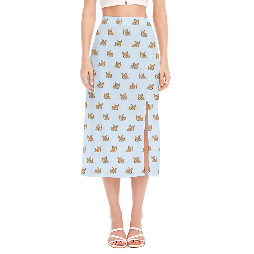 Sleeping Chihuahua Pattern Print Side Slit Midi Skirt