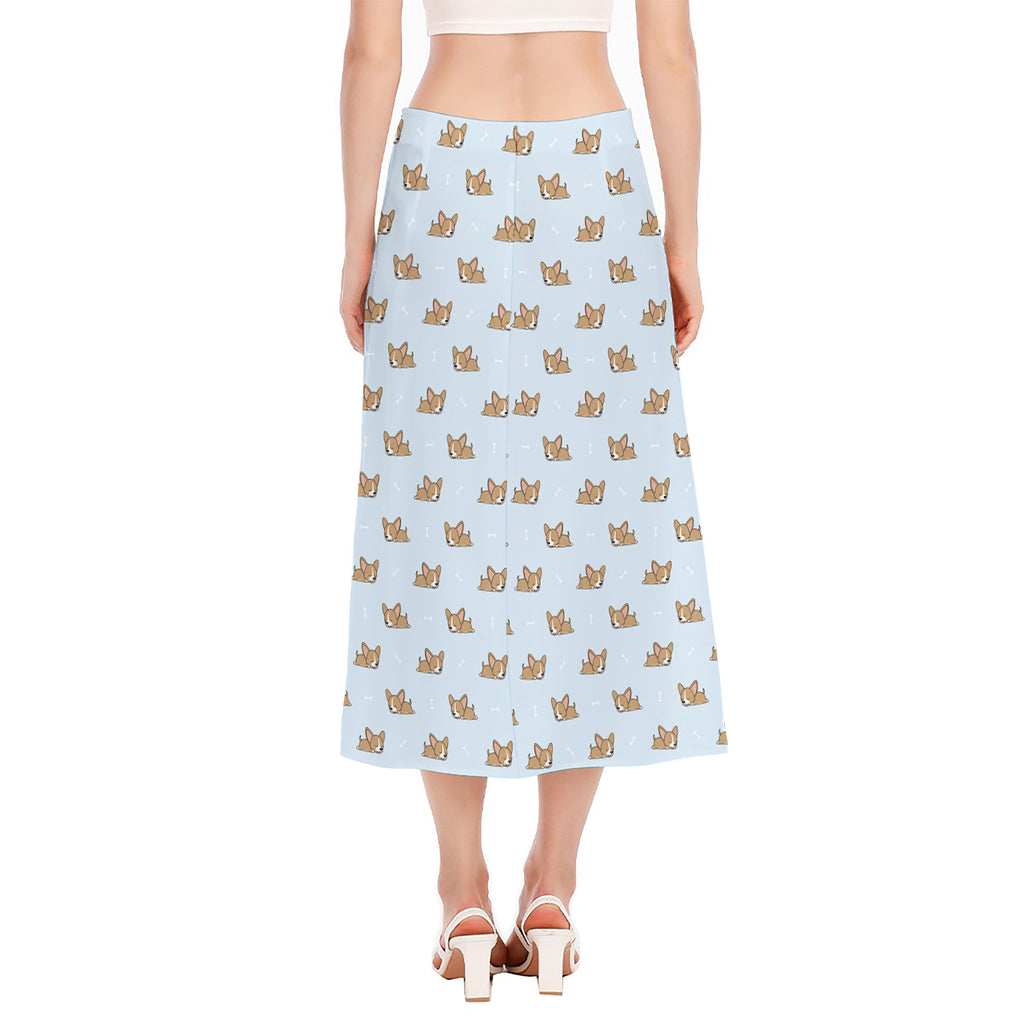 Sleeping Chihuahua Pattern Print Side Slit Midi Skirt