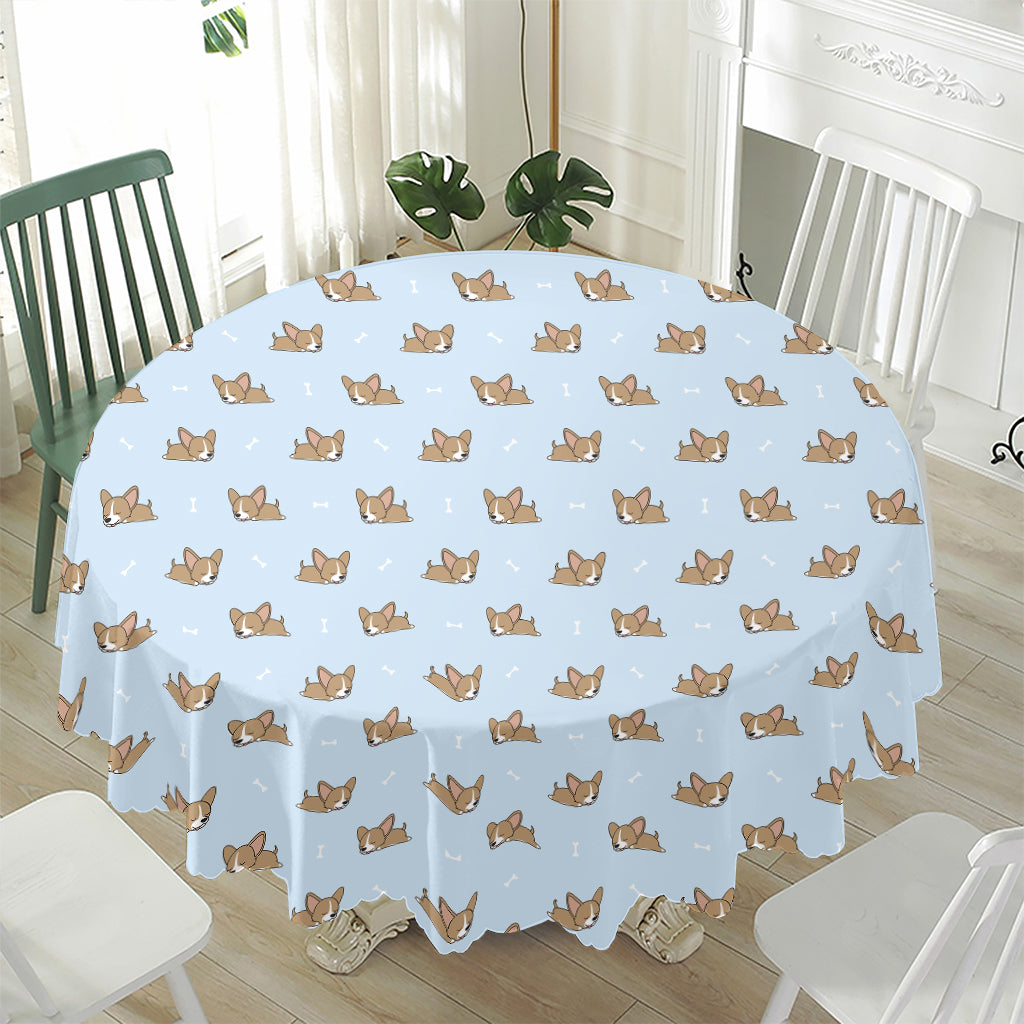 Sleeping Chihuahua Pattern Print Waterproof Round Tablecloth