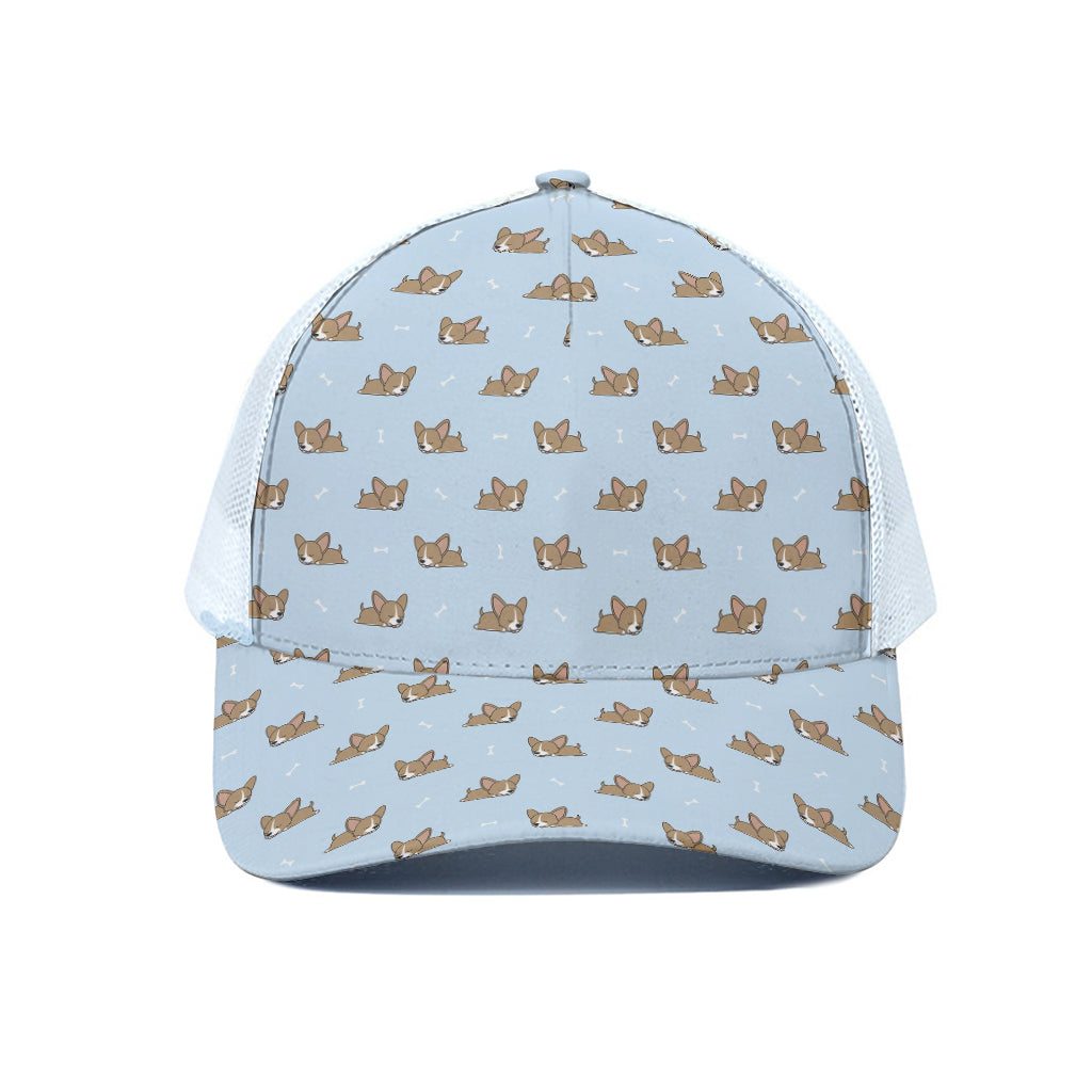 Sleeping Chihuahua Pattern Print White Mesh Trucker Cap