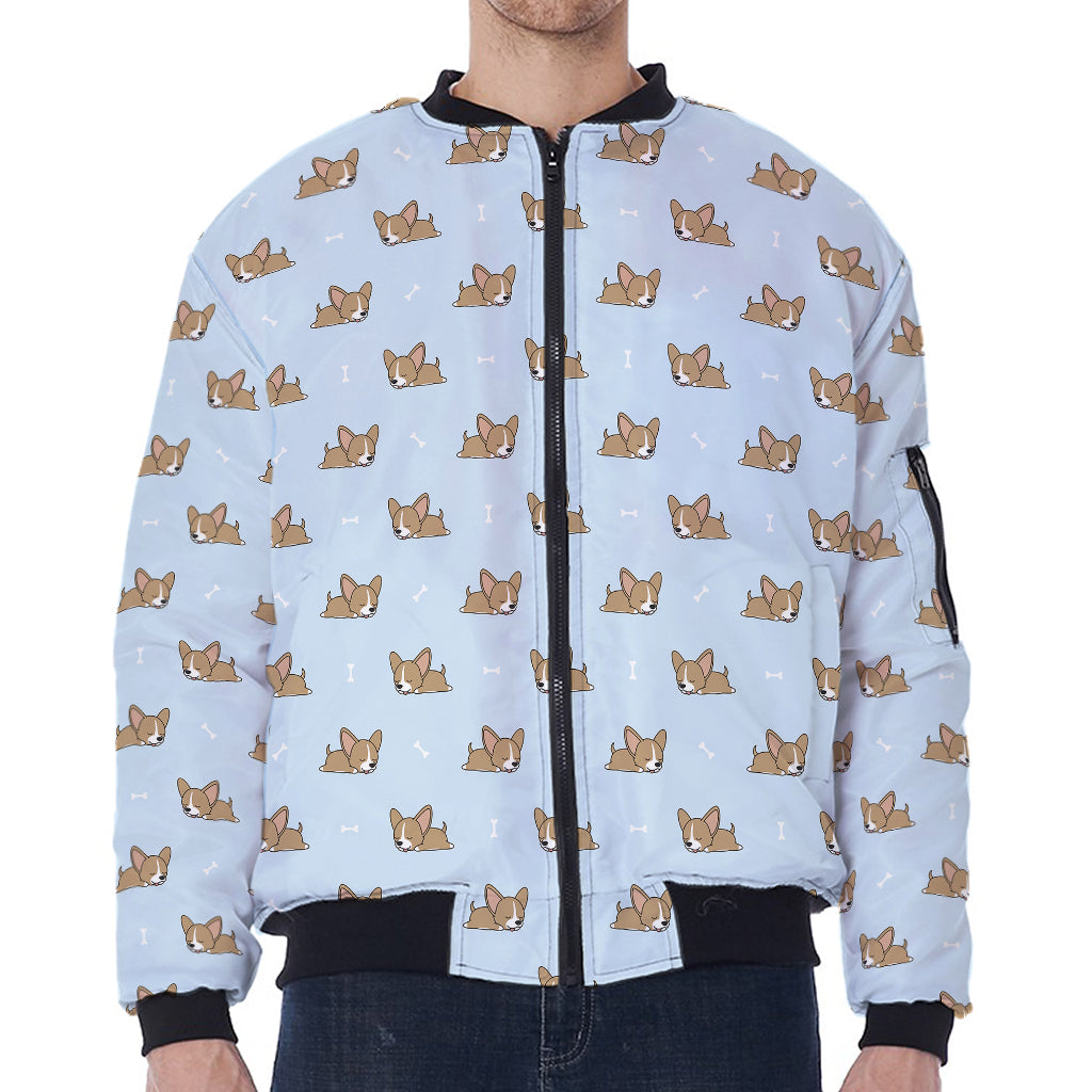 Sleeping Chihuahua Pattern Print Zip Sleeve Bomber Jacket