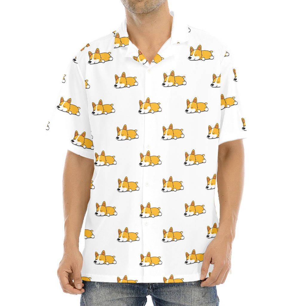 Sleeping Corgi Pattern Print Aloha Shirt
