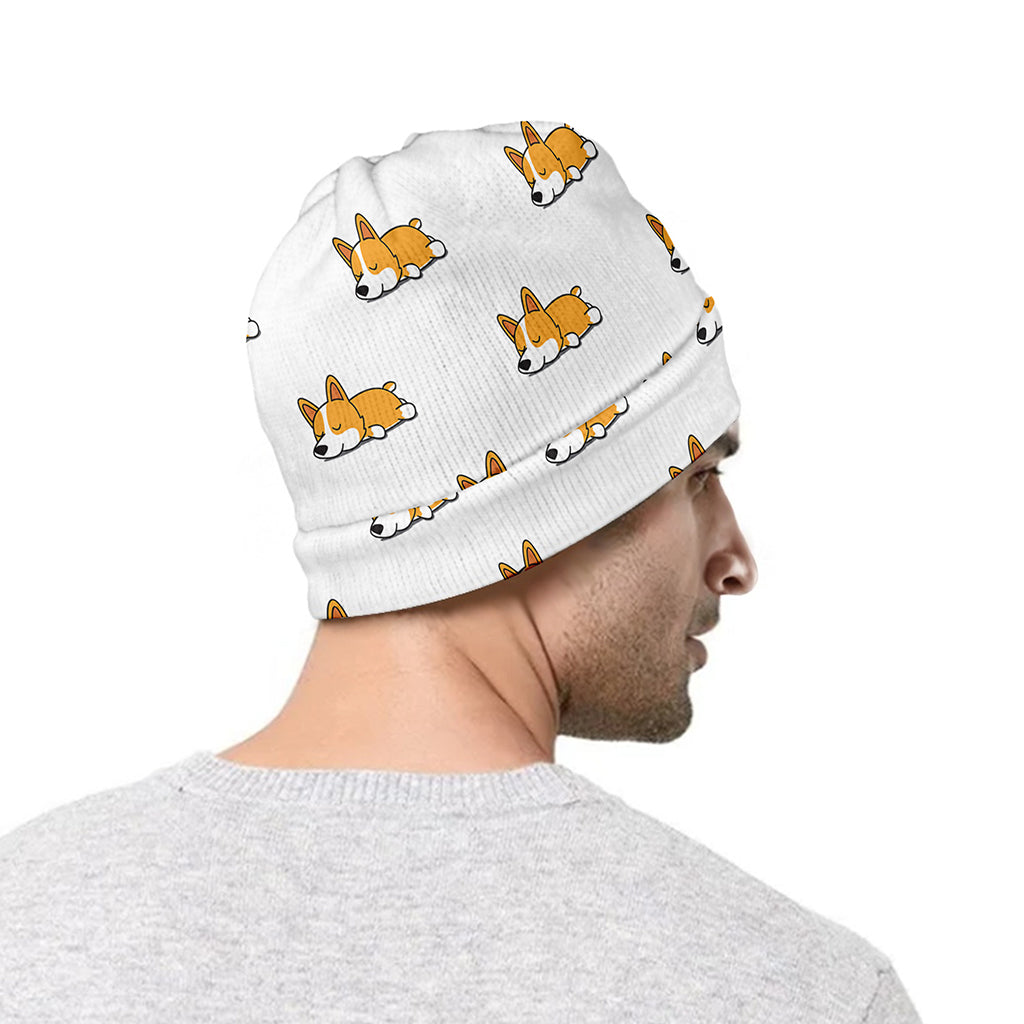 Sleeping Corgi Pattern Print Beanie