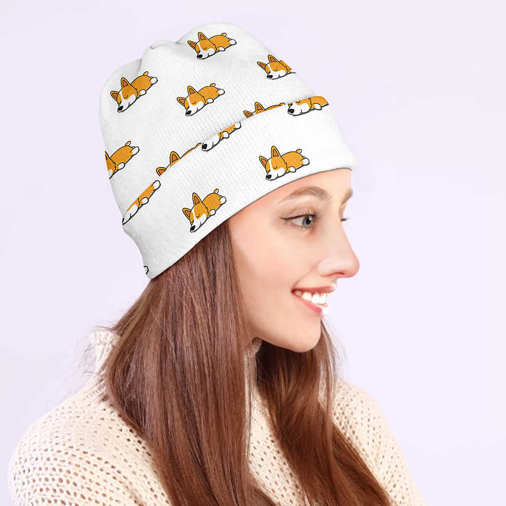 Sleeping Corgi Pattern Print Beanie