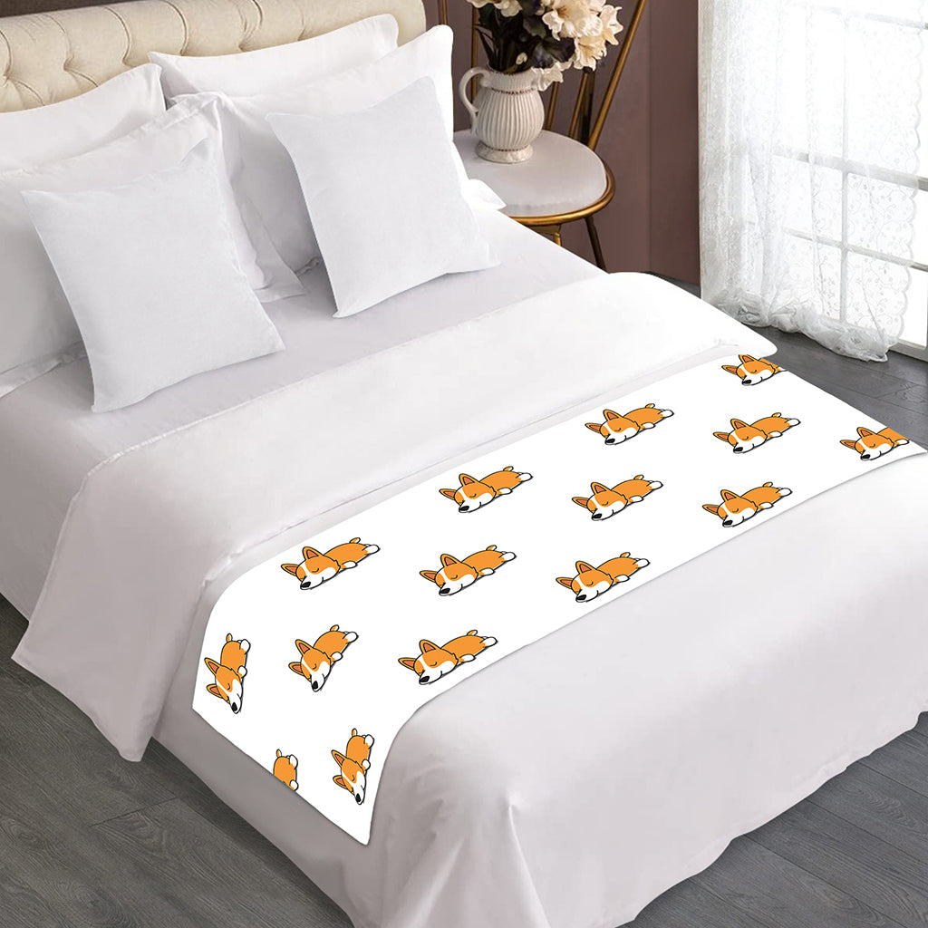Sleeping Corgi Pattern Print Bed Runner