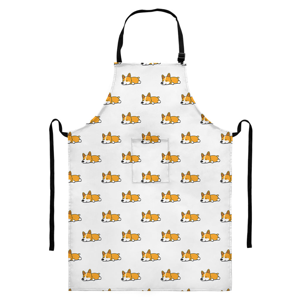 Sleeping Corgi Pattern Print Bib Apron With Pocket