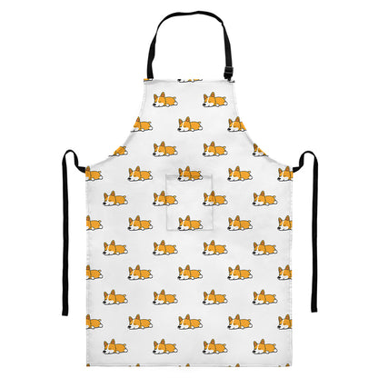 Sleeping Corgi Pattern Print Bib Apron With Pocket