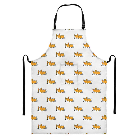 Sleeping Corgi Pattern Print Bib Apron With Pocket