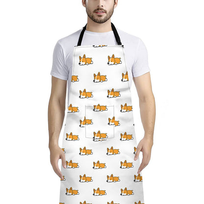 Sleeping Corgi Pattern Print Bib Apron With Pocket