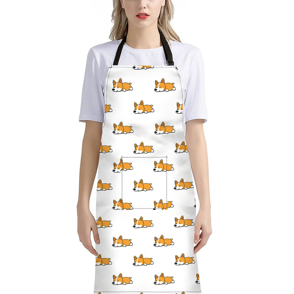 Sleeping Corgi Pattern Print Bib Apron With Pocket