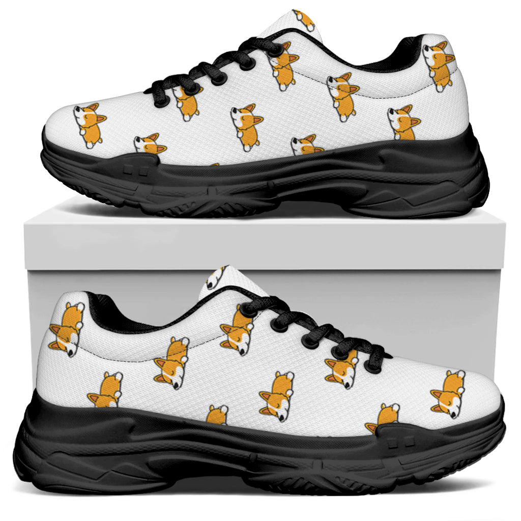 Sleeping Corgi Pattern Print Black Chunky Shoes