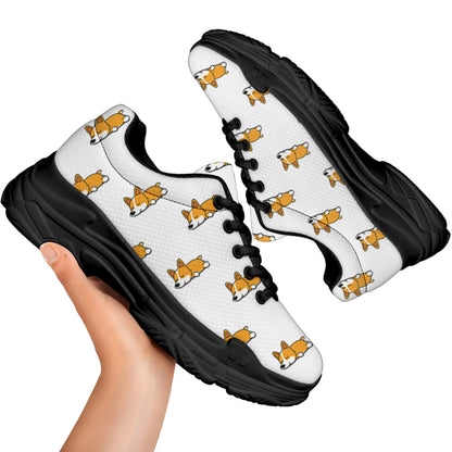 Sleeping Corgi Pattern Print Black Chunky Shoes