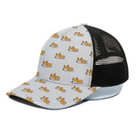 Sleeping Corgi Pattern Print Black Mesh Trucker Cap