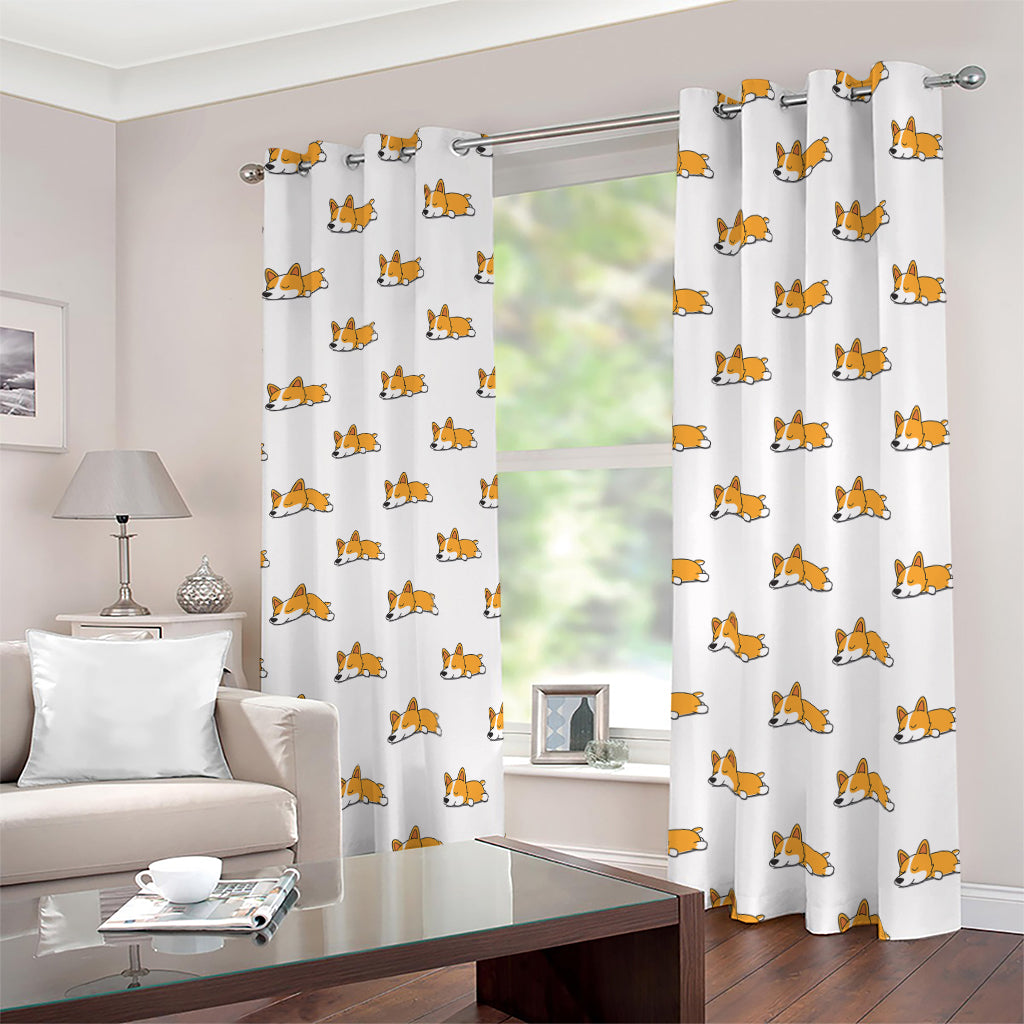 Sleeping Corgi Pattern Print Blackout Grommet Curtains