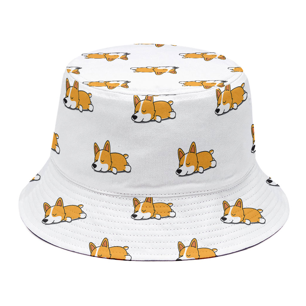 Sleeping Corgi Pattern Print Bucket Hat