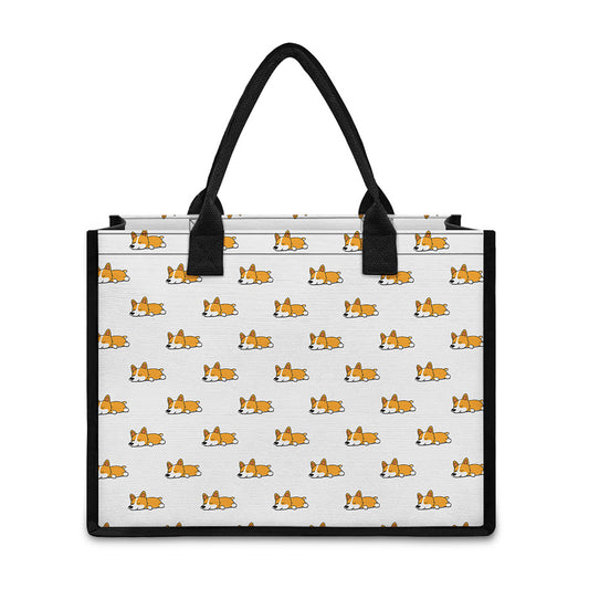 Sleeping Corgi Pattern Print Canvas Tote Bag