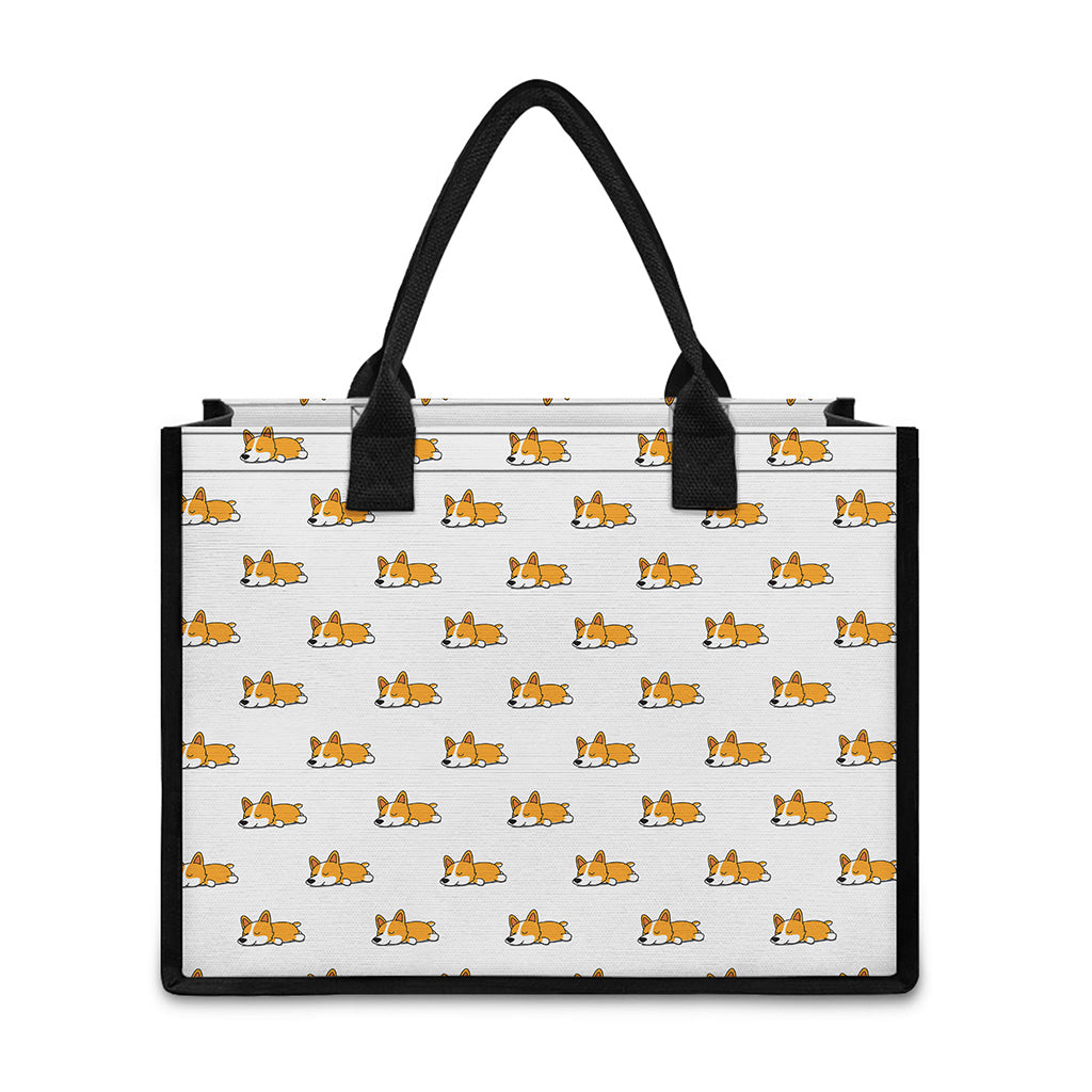 Sleeping Corgi Pattern Print Canvas Tote Bag