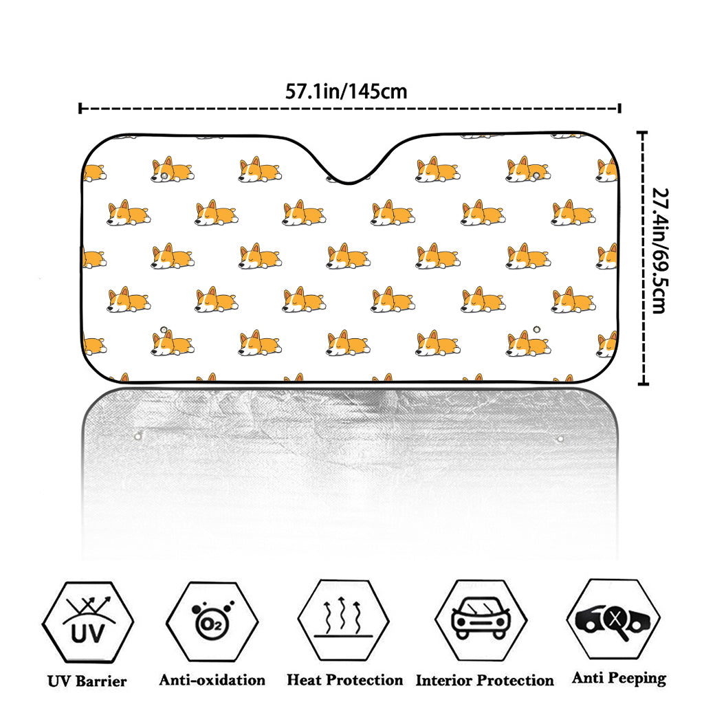 Sleeping Corgi Pattern Print Car Windshield Sun Shade