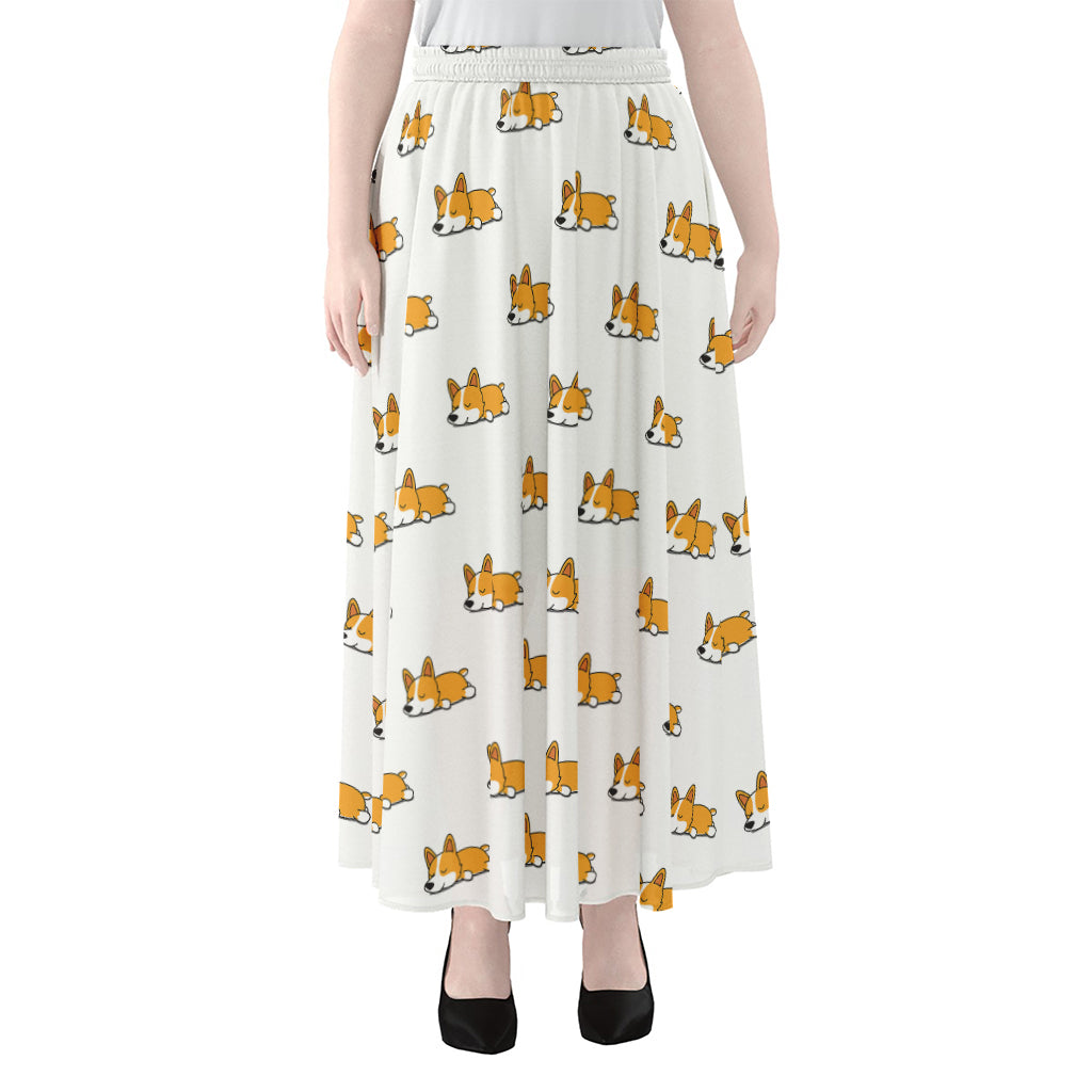 Sleeping Corgi Pattern Print Chiffon Maxi Skirt