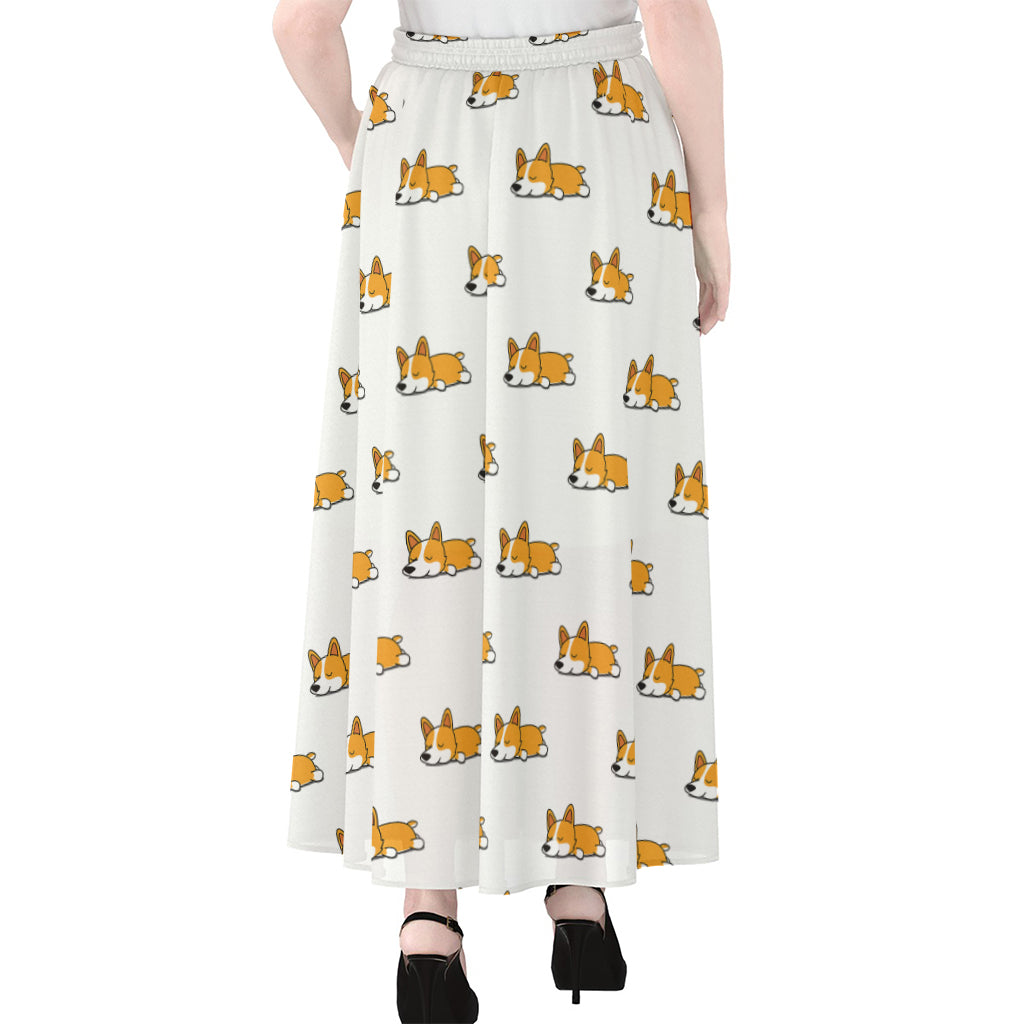 Sleeping Corgi Pattern Print Chiffon Maxi Skirt