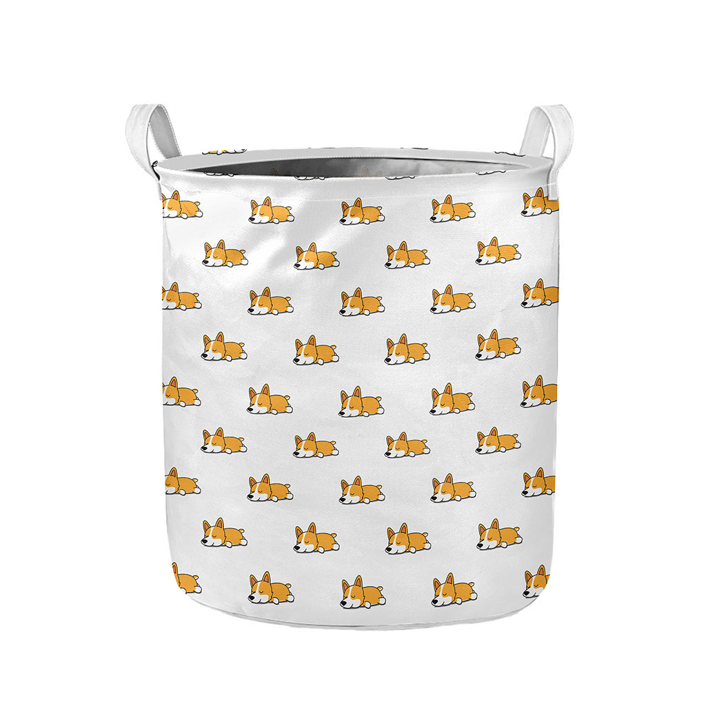 Sleeping Corgi Pattern Print Collapsible Laundry Basket
