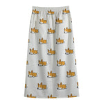 Sleeping Corgi Pattern Print Cotton Front Slit Maxi Skirt