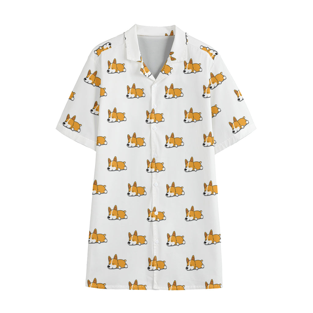 Sleeping Corgi Pattern Print Cotton Hawaiian Shirt